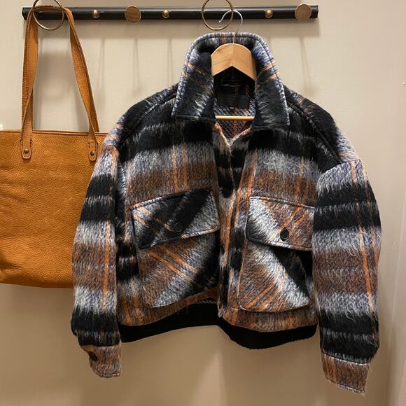 BLANKNYC Plaid Crop Oversized Shacket | Soft Brushed Wool-Feel Jacket NWOT, XS - Picture 2 of 6